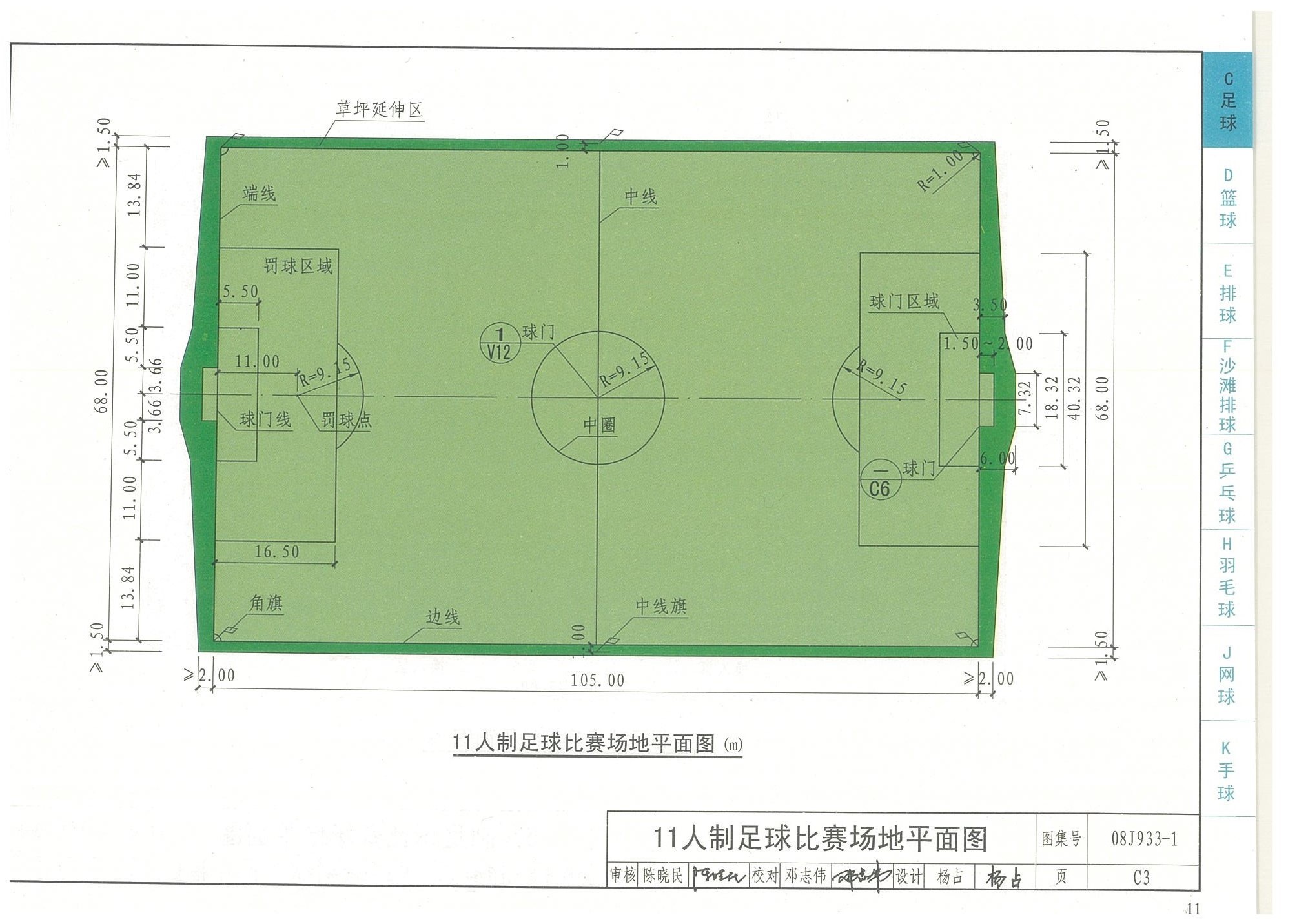 11人制足球比賽場地平面圖-國家建筑標(biāo)準(zhǔn)設(shè)計圖集08J933-1 11人制足球比賽場地平面圖-國家建筑標(biāo)準(zhǔn)設(shè)計圖集08J933-1